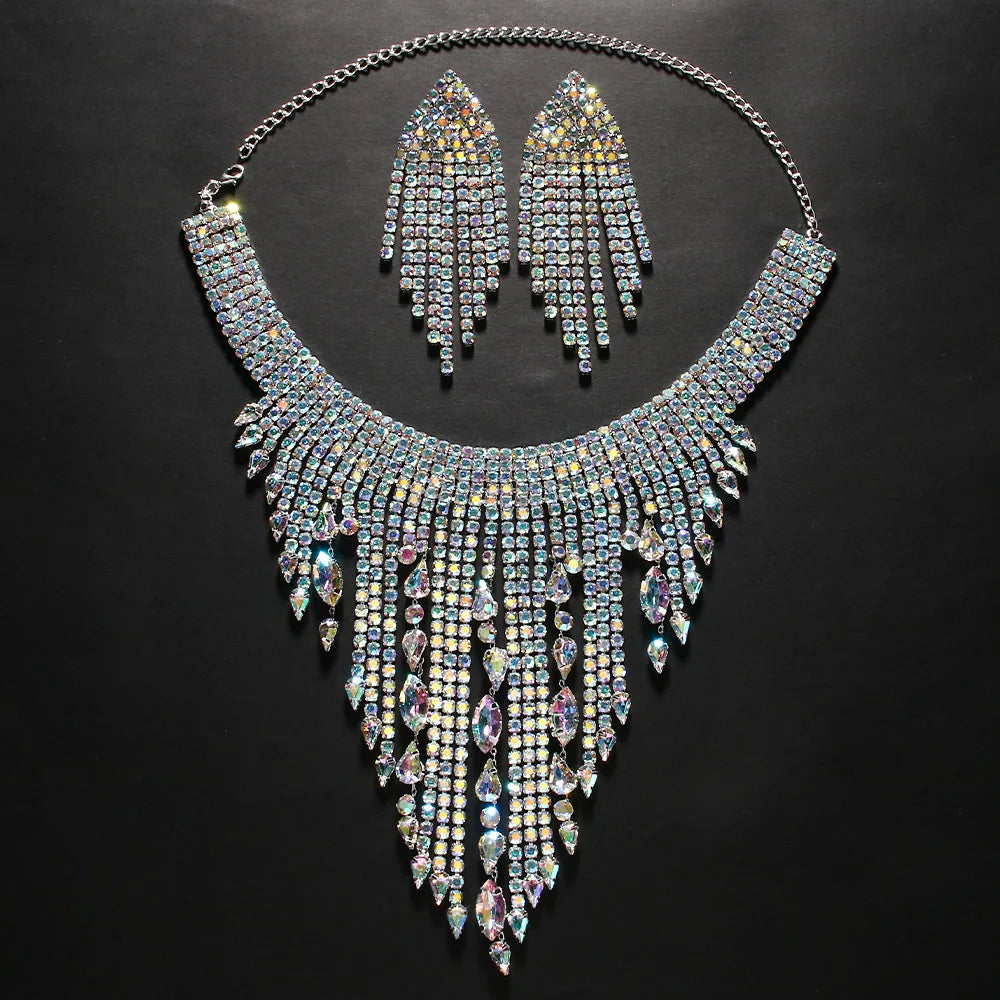 Stonefans Bohemian Drag Queen Exaggerated Tassel Necklace Set Earring Geometric Wedding Banquet African Jewelry Set Accessories