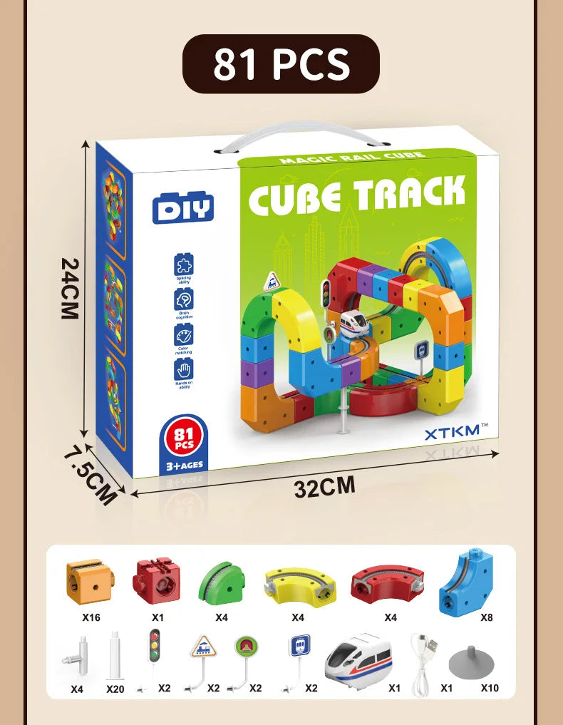 Electric Magnetic Track Set STEM Building Toy 100+ Pieces With Anti-Gravity Vehicles Diy Creative Railway Model For Kids Gifts