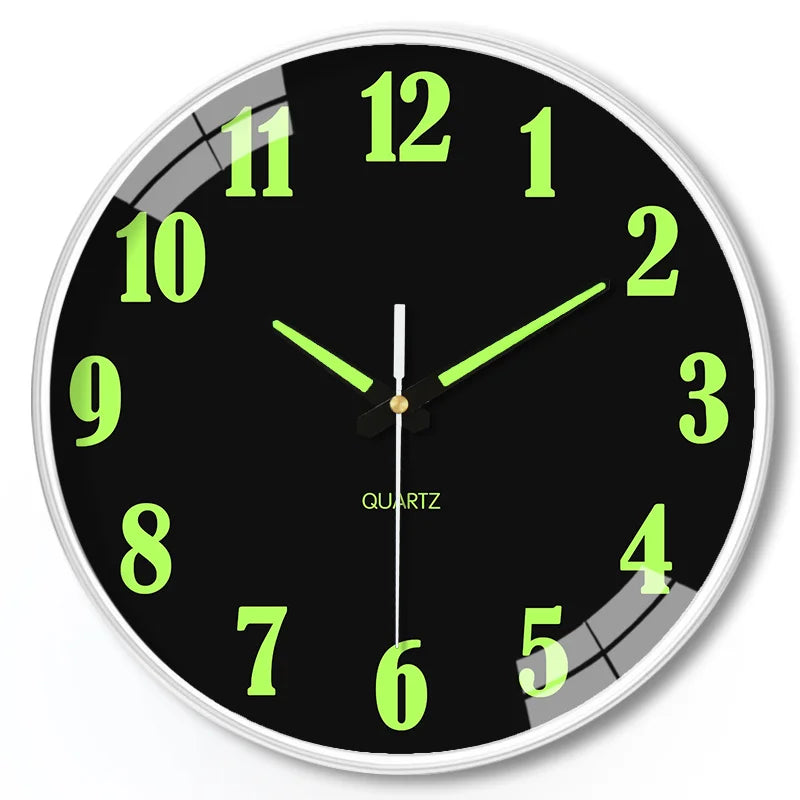 Modern Unique Luminous Plastic Glass Wall Clock, 8-16 Inch Modern Round Silent Luminous Wall Clock, AA Battery Powered, Suitable