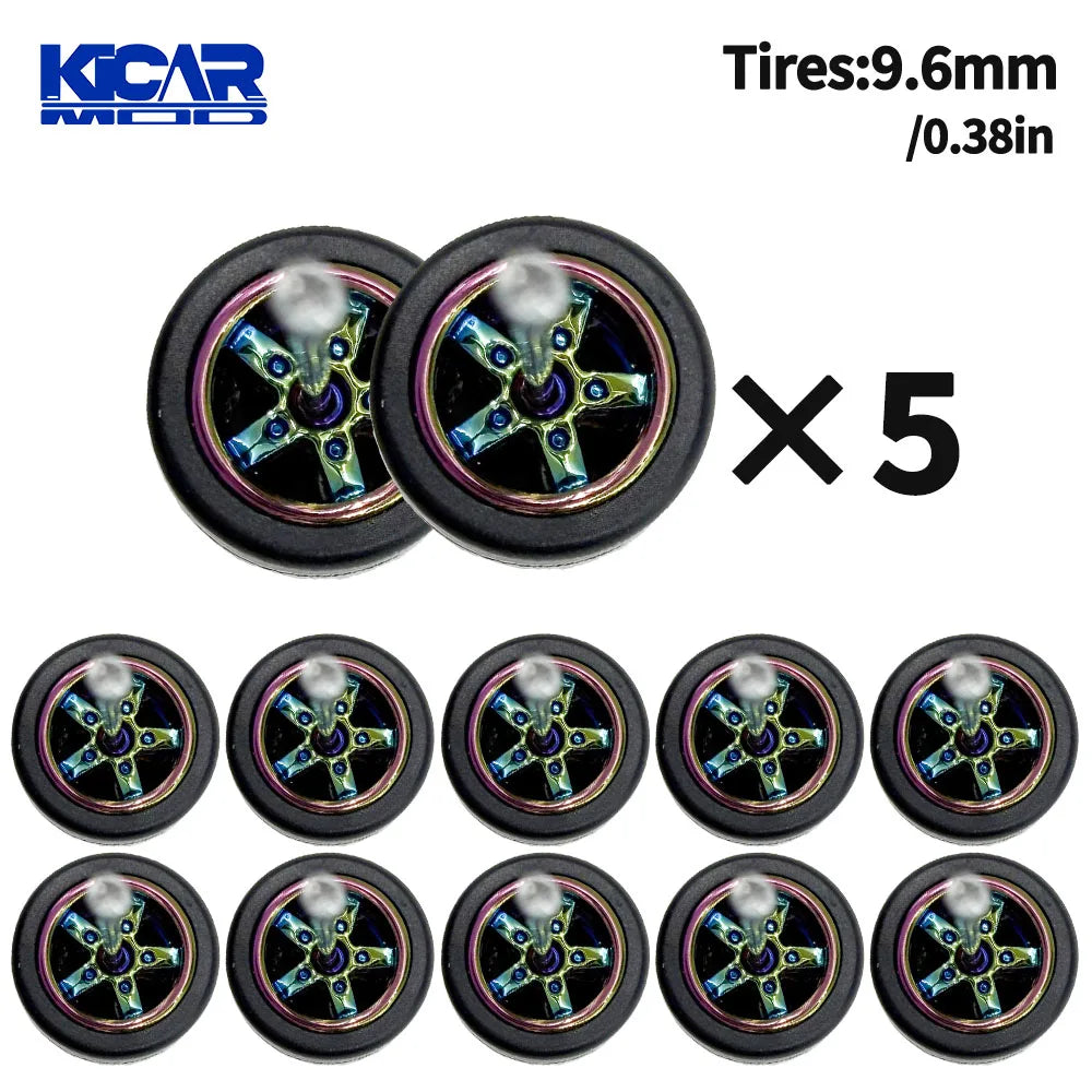 1/64 Model Q Car Wheels with Detachable Slicks Rubber Tires for Toy Model Diecast Cars Refiting Parts for MINIGT  (5 Cars)