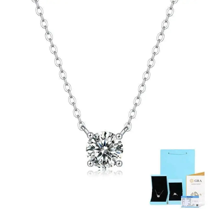 SG Moissanite Diamond 6.5mm 1CT Woman Pendant 925 Silver Necklace For Women Chains Party Bridal Fine Jewelry