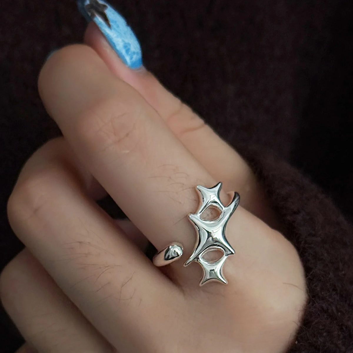 Sam Panda 925 Sterling Rings for Women Fashion Geometric Handmade Irregular Gold Star Ring Simple Fine Jelwery  Christmas Gift