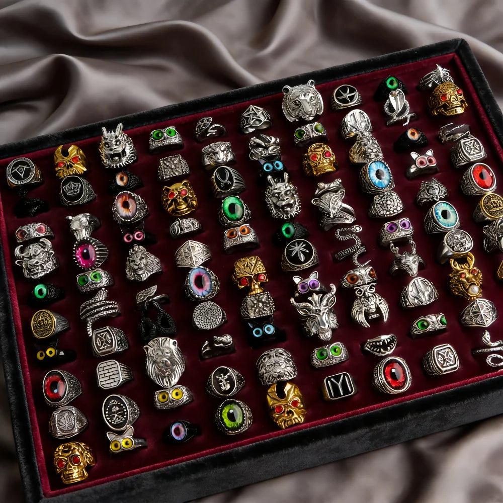 10/20/30/50Pcs/Lot Fashion Vintage Punk Gothic Rings For Women Men Owl Skeleton Animal Hop Party Gifts Fingers Jewelry Mix Style