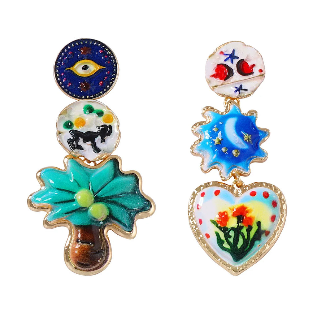 Personality Design Geometric Metal Painting Palm Tree Flower Pendant Necklaces for Women 2025 Trend Jewelry Neck Accessories