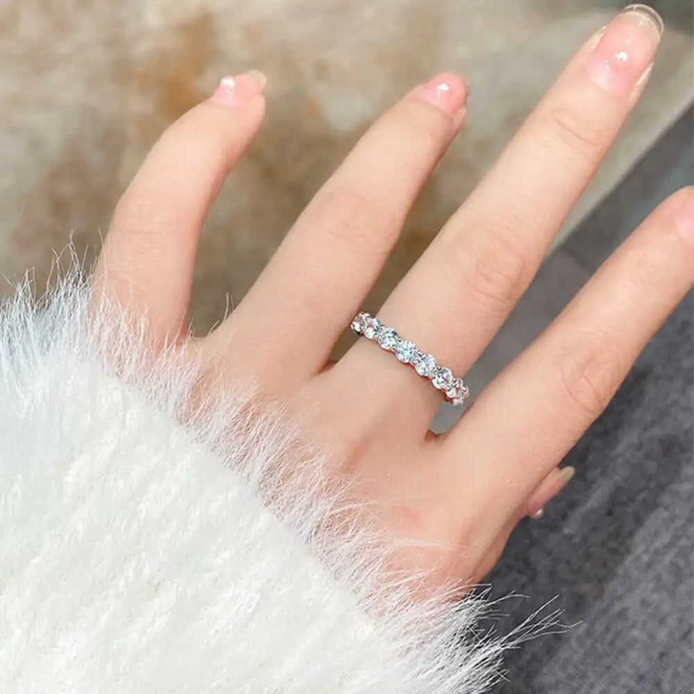 TY 2-5mm Full Moissanite For Women Sparkling Wedding Eternity Bands 100% S925 Sterling Silver Jewelry Classic Ring D VVS1