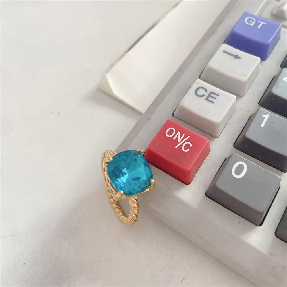 Fashionable and Charming Zircon Sparkling Princess Blue Ring Original Ring Exquisite Jewelry Women's DIY Gift NO FADE