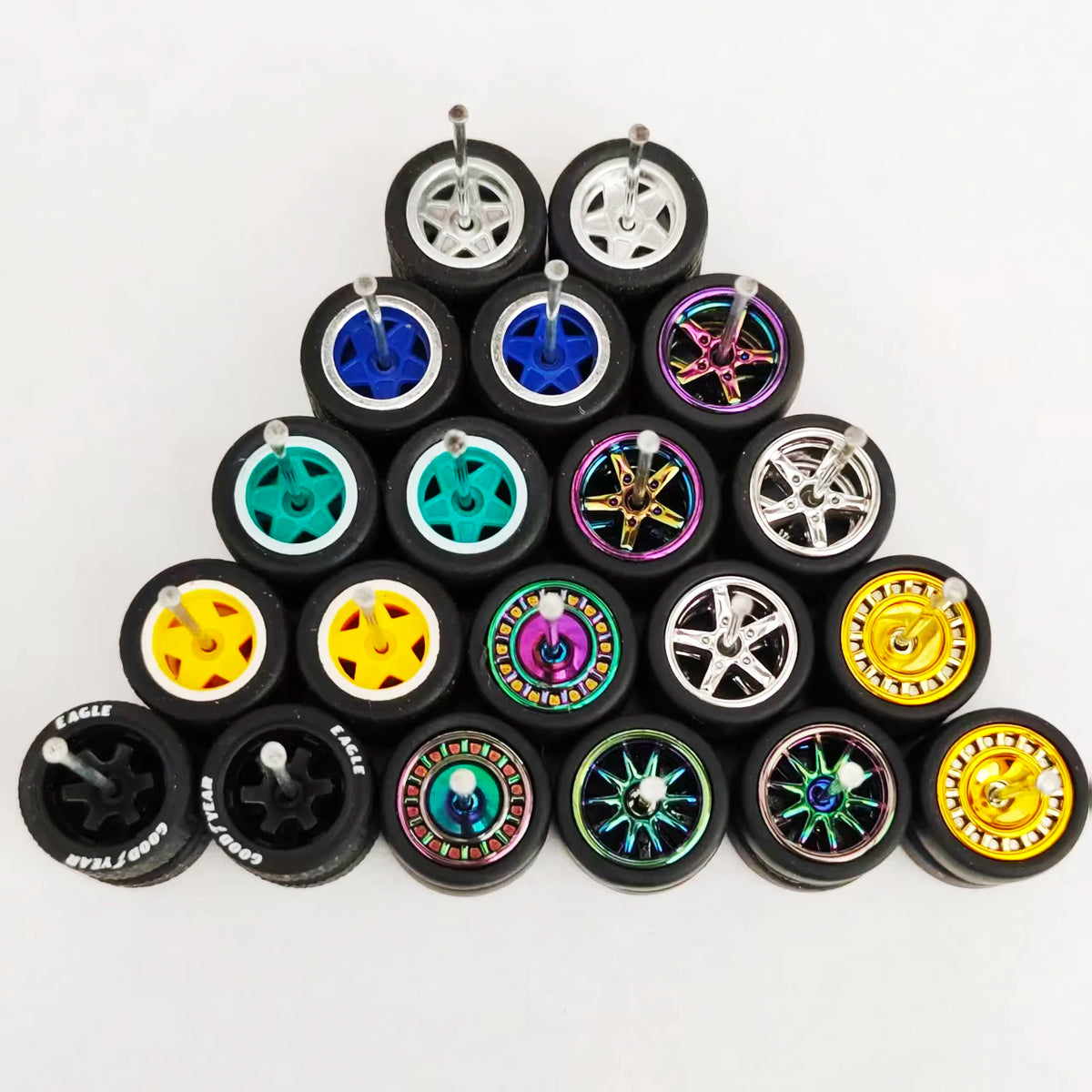 10 Sets 11/12/13/14/17mm 1/64 Alloy Car Wheels Rubber Tires W Axle for HW/Matchbox/Domeka/Evo 1:64 Car Model SUV Off Road Truck