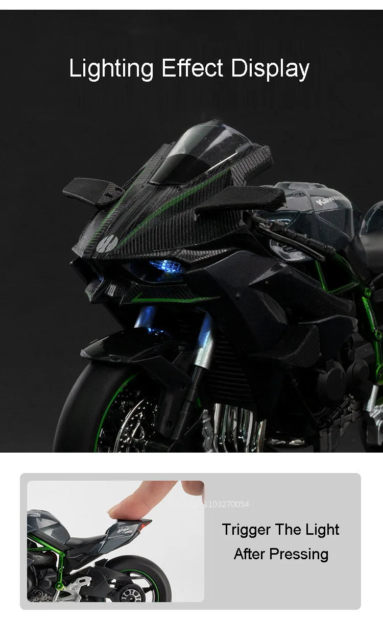 1:12 Kawasaki H2R BWM S1000RR Alloy Motorcycle Toys Diecast Miniature Car Front Wheel Steering Motorbike Children Christmas Gift