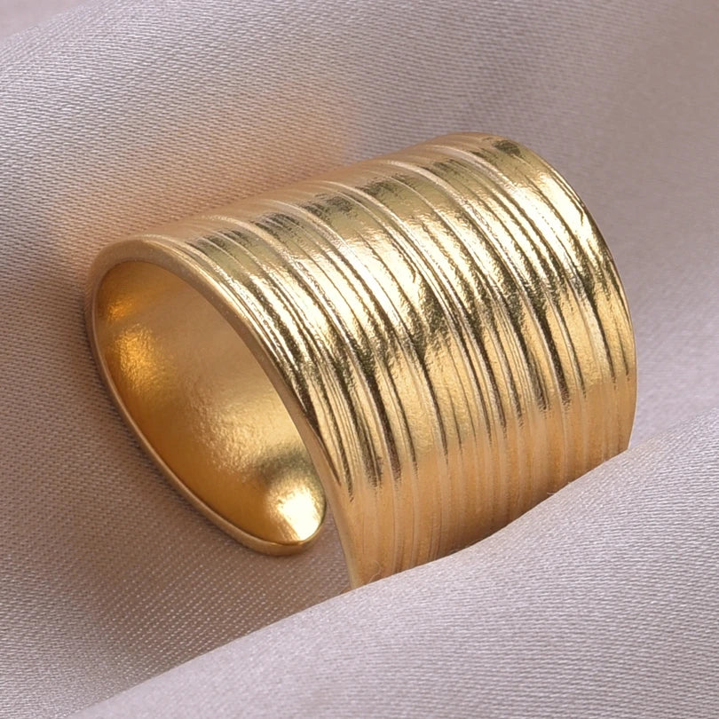 1pcs Classic Tiger Eye Real Stone Open Adjustable Stainless Steel Rings For Women Men Accessories Gold Color Finger Jewelry Ring
