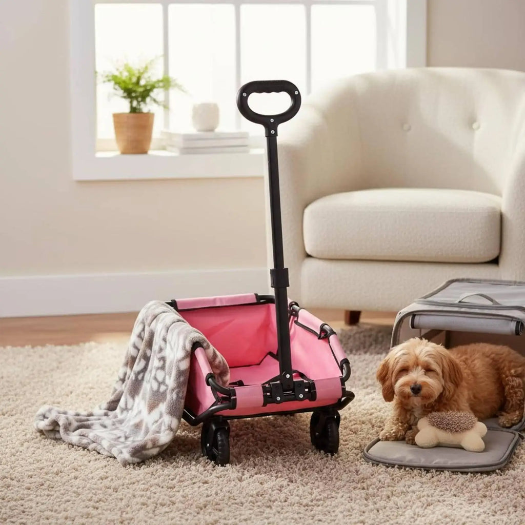 Folding Travel Cart Space Saving Pet Stroller Wagon Dog Carrier Trolley for Small Dogs Cats Camping Shopping