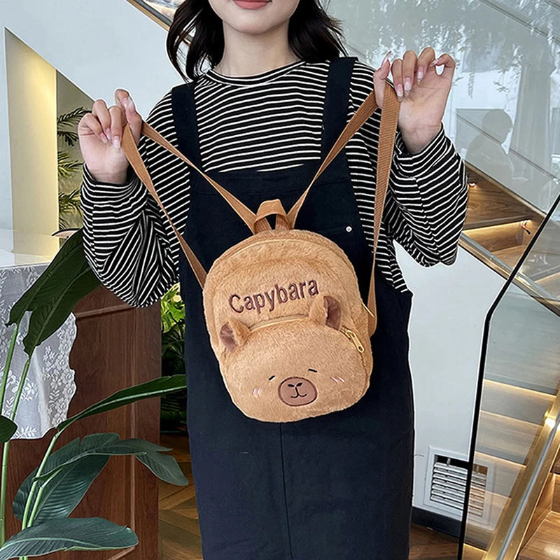 New Capybara Cartoon Animal Doll Plush Backpacks; Cute Portable Bag for Girls.
