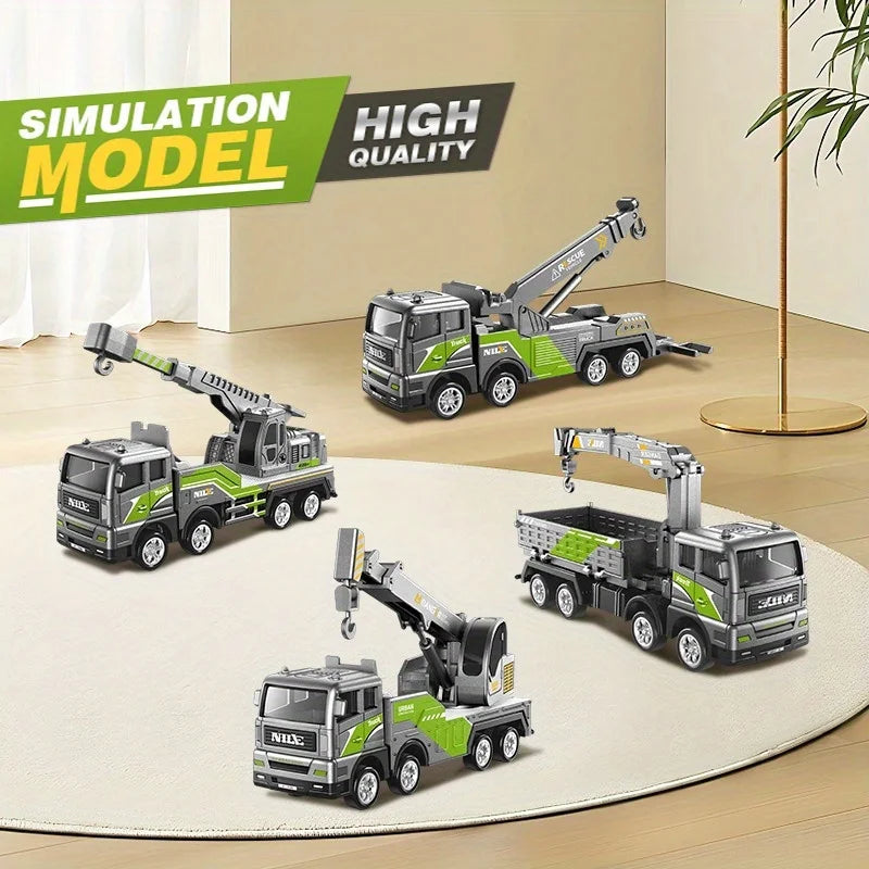 1/50 Diecast Alloy Inertia Engineering Vehicle Model Excavator Crane Forklift Road Roller Collectible Toy Gifts For Boys Kids