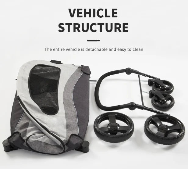 Large Pet Stroller 4 Wheels Dog Carrier with Brakes Portable Puppy Travel Strollers with Breathable Windows Adjustable for Cats