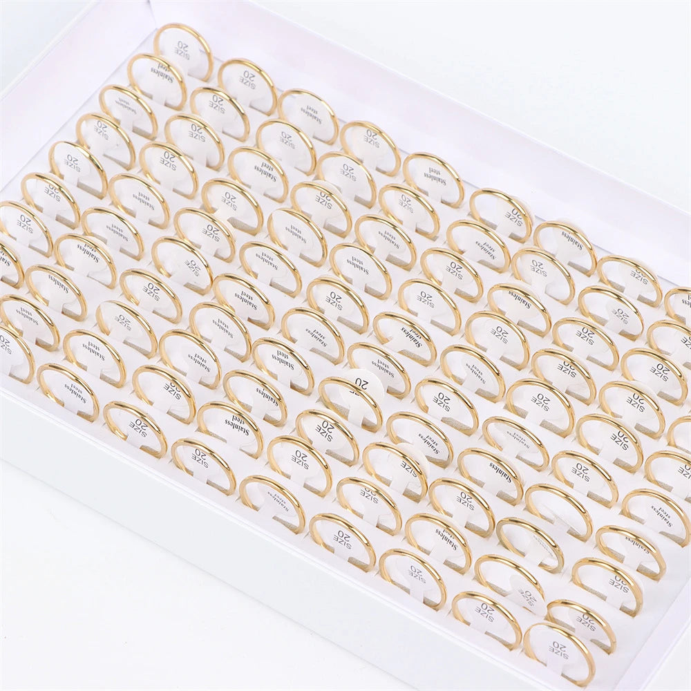 100Pcs/lot Fashion Smooth Stainless Steel Rings For Women Men Width 2-8mm Simple Lovers Jewelry Party