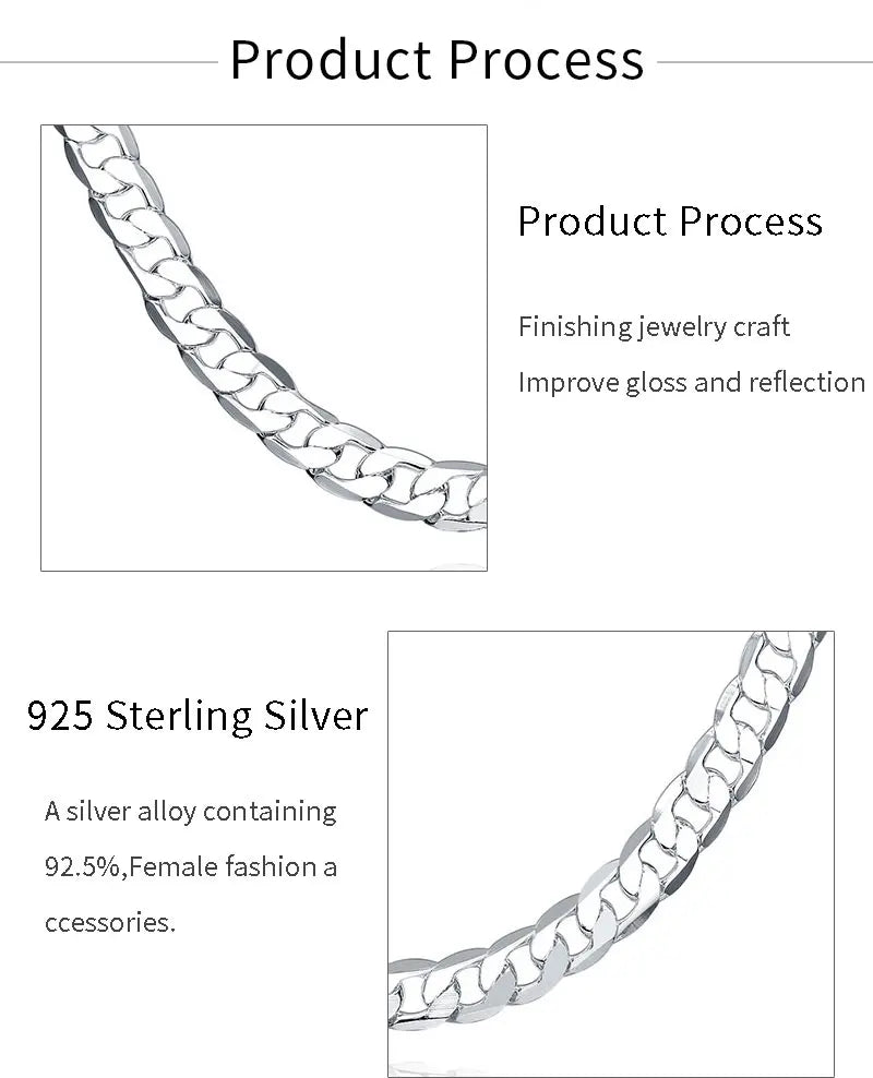 Men's 925 Sterling Silver Necklace 2/4/6/8/10/12MM 40-75cm Face Chain Necklace Lobster Clasp Men Women Engagement Jewelry Gifts
