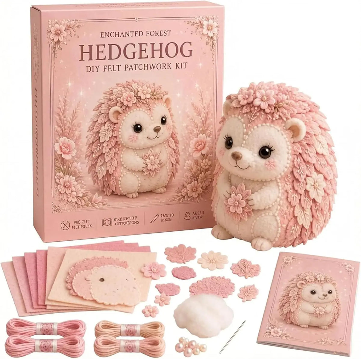 Pink Forest Friends DIY Patchwork Collection, All-Inclusive Sewing Kit to Make Cute Woodland Animals, Household Hobby Decor Gift