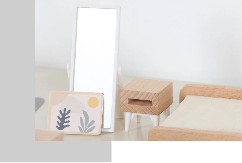 Wooden Play House Toy Set Mini Dollhouse Simulated Furniture Decoration Set Bedroom Kitchen Items Table And Chairs Accessorie