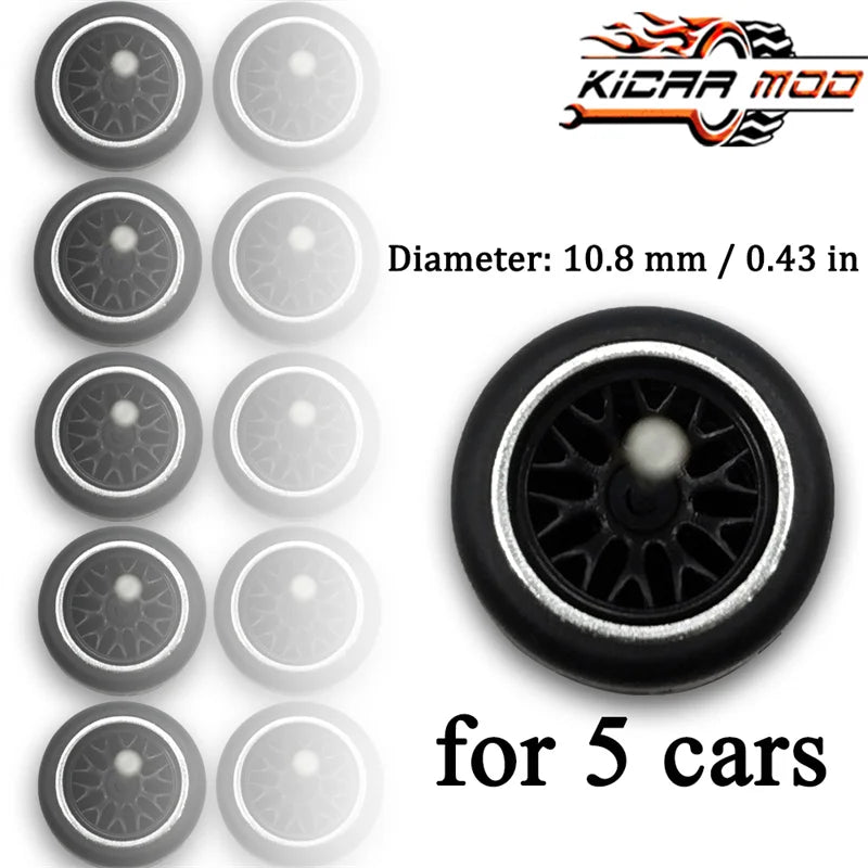 1/64 Wheels with Fixed Rubber Tires Branches Spoke for Toy Model Diecast Cars Refiting Parts for Hotwheels (5 sets for 5 Cars)
