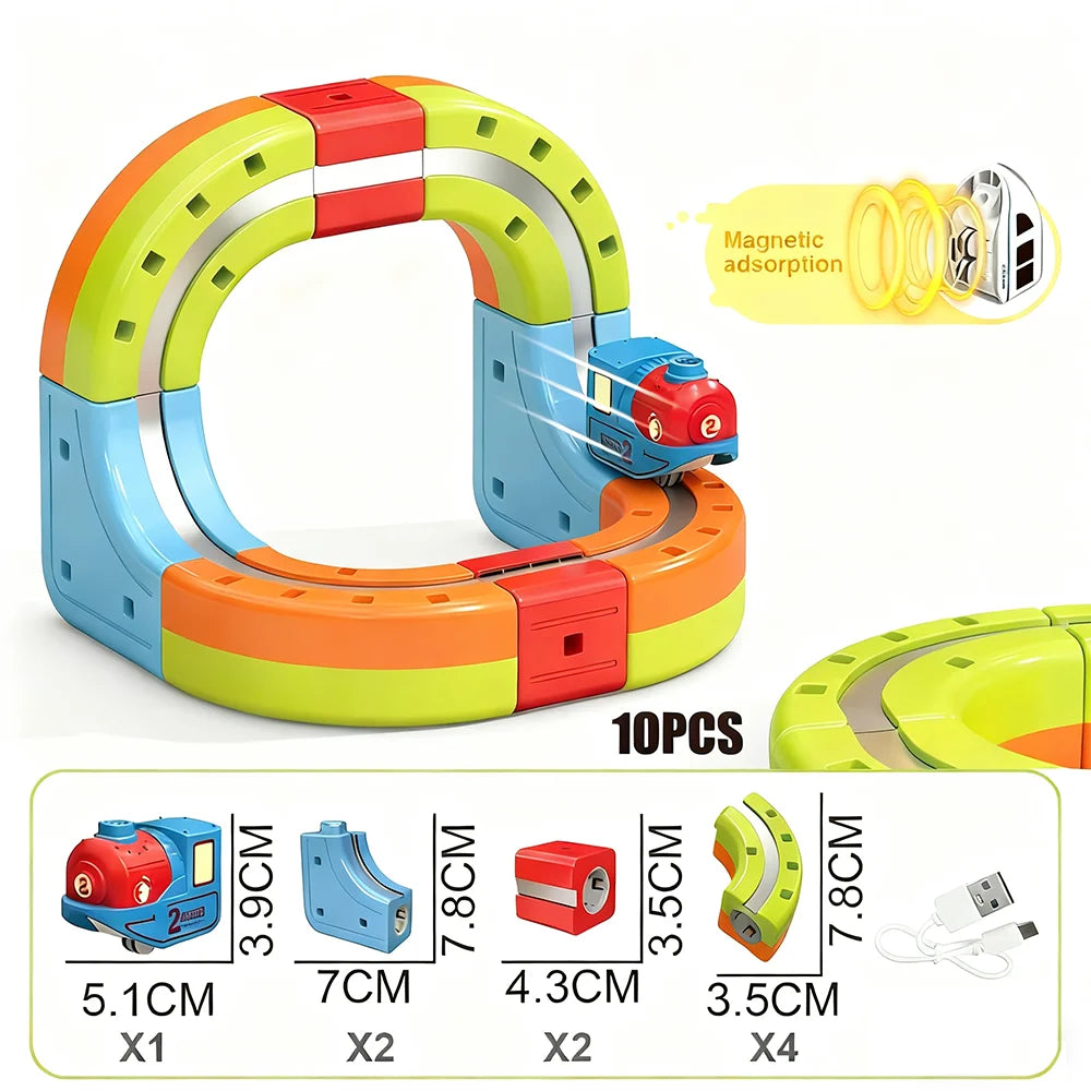 DIY Electric Magnetic Track Set with Anti-Gravity Vehicles 100+Pcs STEM Construction Railway Building Blocks Toy Gift for Kids