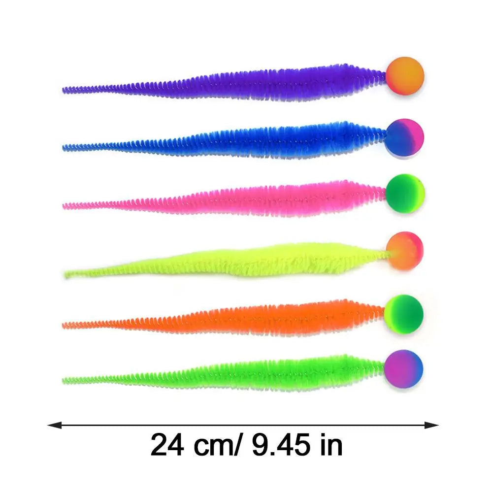 Cat Teaser Colorful Toy Bouncy Ball Fluffy Tail Simulation Kitten Bite Teaser Tool Interactive Cat Elastic Toy Supplies