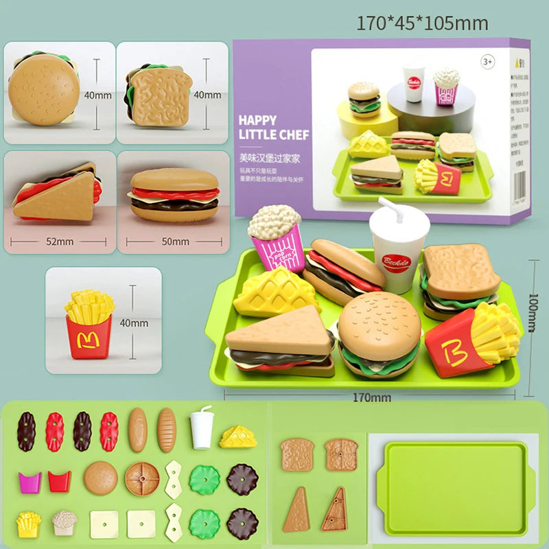 Kids Mini Kitchen Toy Detachable Snack Hamburger Cookie Miniature Accessories Plastic Pretend Toy Play House Food Sets Gift Boys