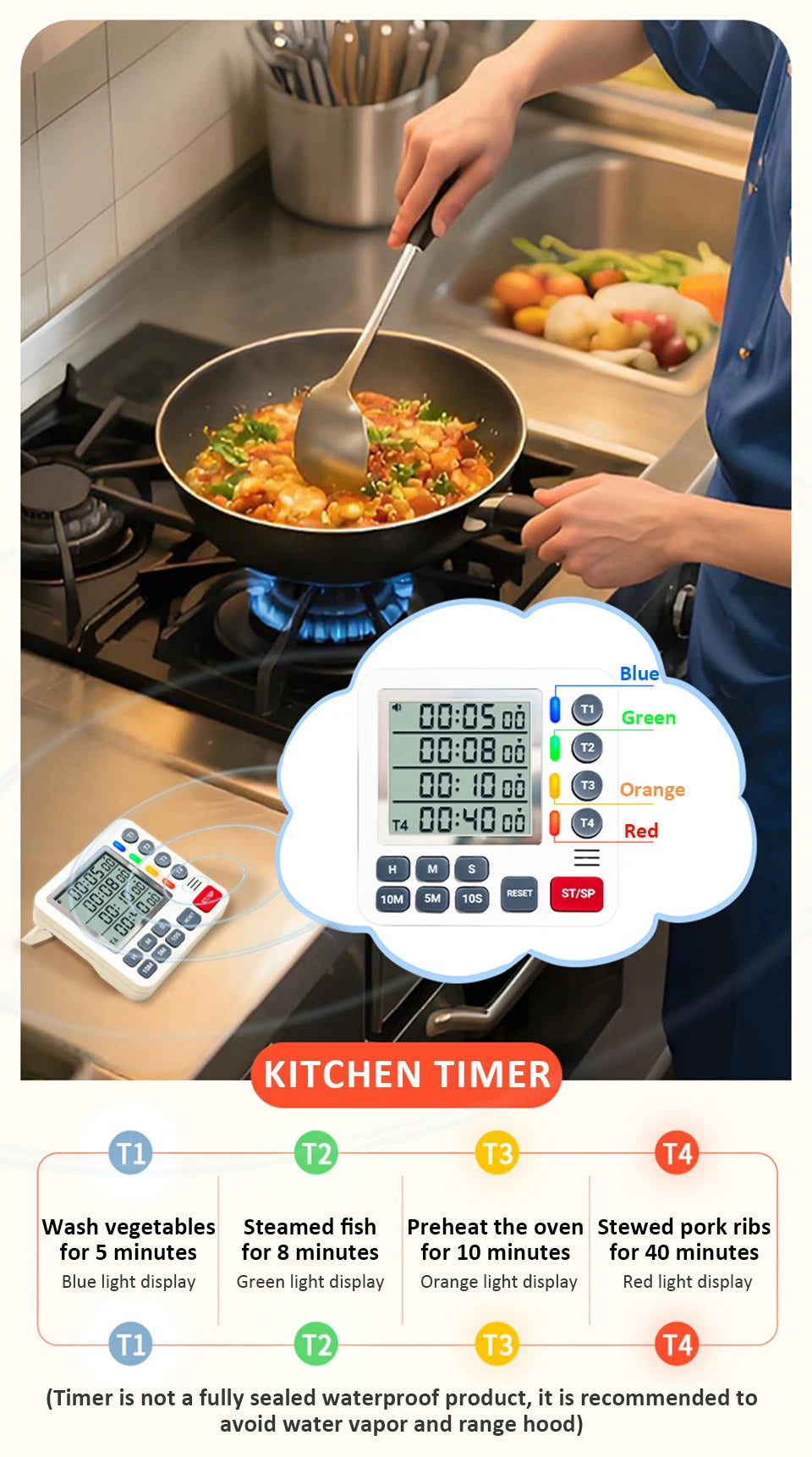 4 Channels Digital Timer Large LCD Display with Magnetic Back Stand Digital Cooking Countdown Timer Home Kitchen Accessories