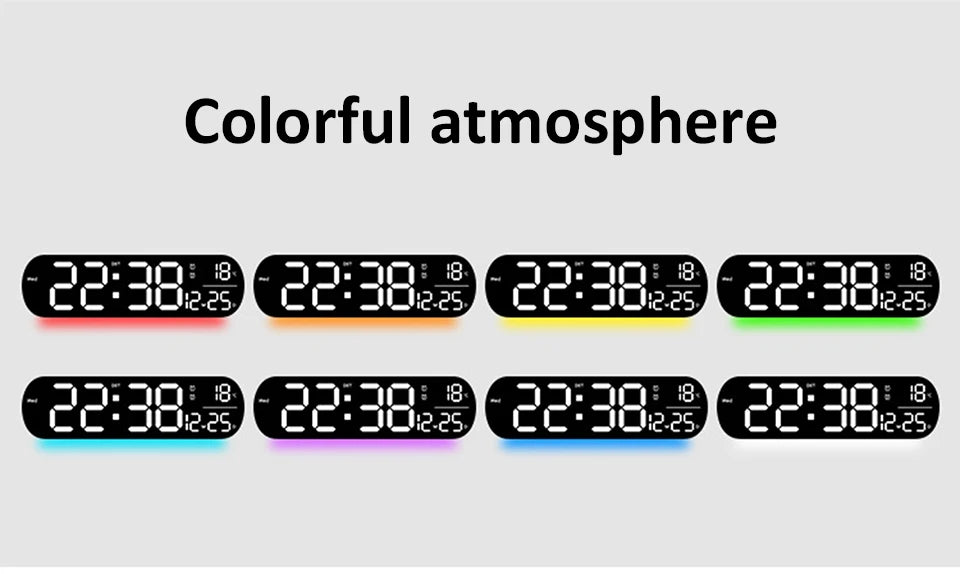 LED Luminous Digital Wall Clock With Remote Control Ambient Lights 14'' Creative RGB Alarm Clock  Date Temp Display  Home Decor