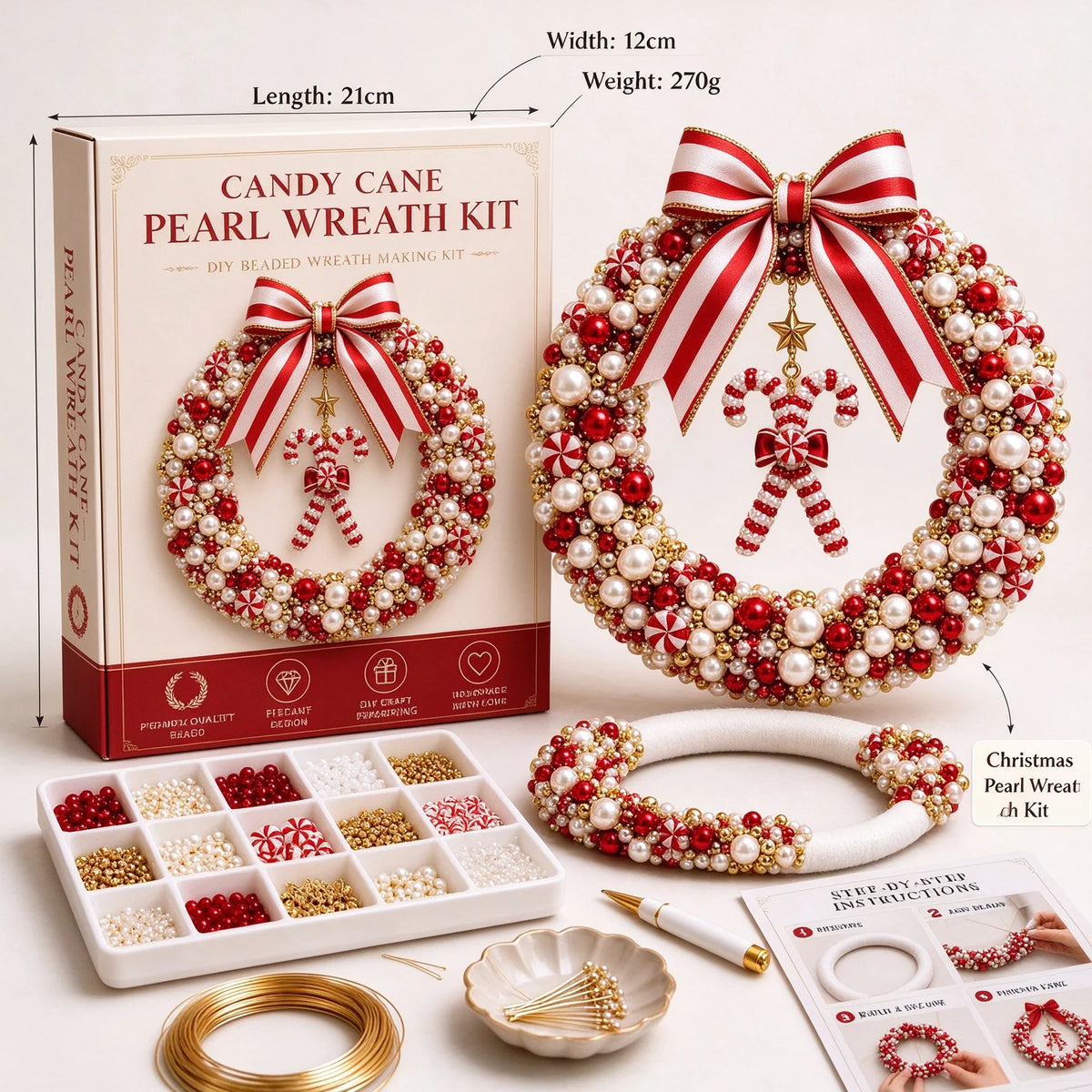 Christmas DIY Bead Snowflake Lollipop Wreath Material Package Pearl Wreath Handmade Set Christmas Door Decoration Pendant