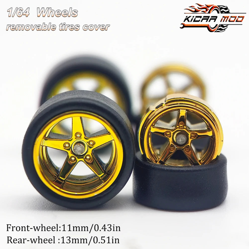 1/64 RLC Premium Wheels with Slick Tires for RLC Muscle Car Advan GT Model Car Refitting Parts D:11mm+13mm (1 Set)
