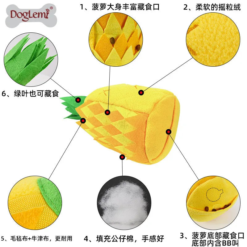 Pineapple Sniffing Pet Toy, Food-Hiding Educational Plush Dog Toy, Sound-Making, Teeth-Grinding, Boredom-Relieving Pet Supplies