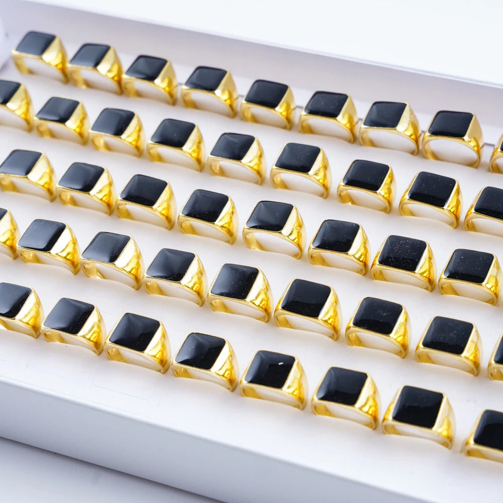10/20/30/50Pcs/Lot Classic Fashion Black Square Ring For Men Women Mix Color Jewelry Party Gifts Wholesale