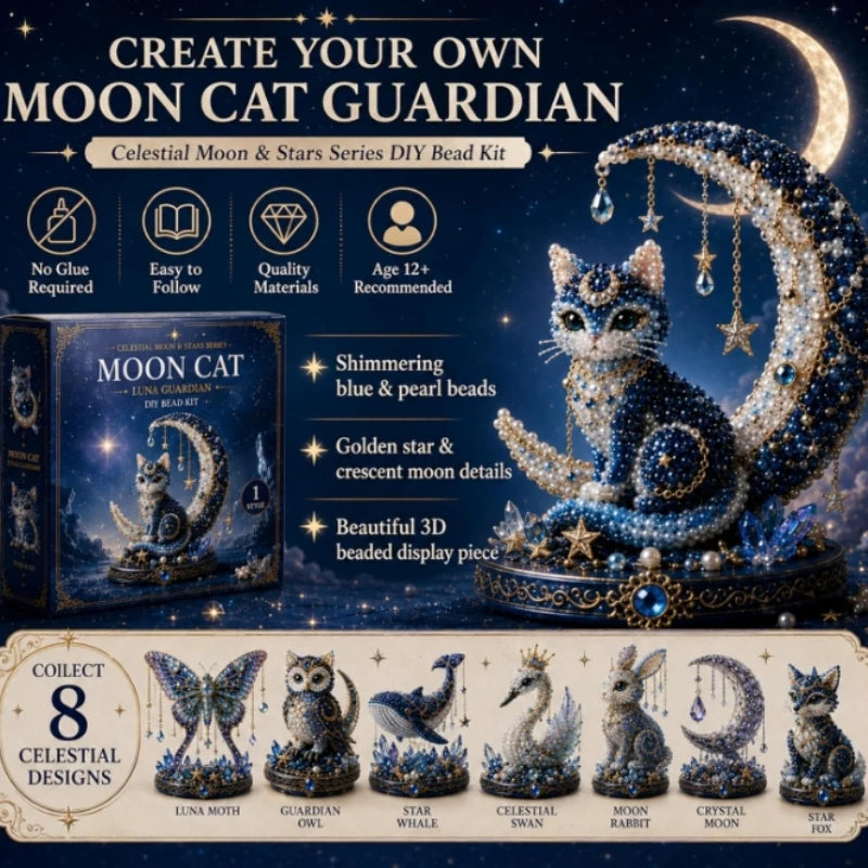 Moon Cat Luna Guardian DIY Bead Kit,Tiny 3D Beaded Luna Guardian Craft Kit, Handmade Magical Cat Kit for Beginner, Home Decor