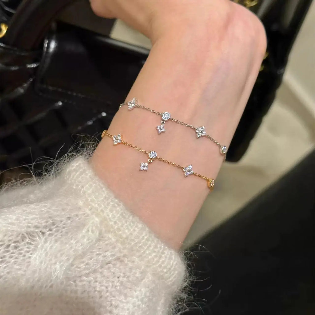 LGKGL Read S925 Sterling Silver Plated 18K Gold Sparkling Zircon Flower Necklace for Women Girl Exquisite Party Jewelry Gifts