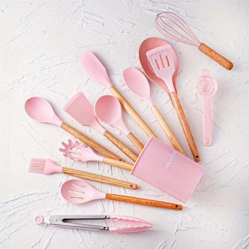 14pcs silicone utensil set with plastic holder
