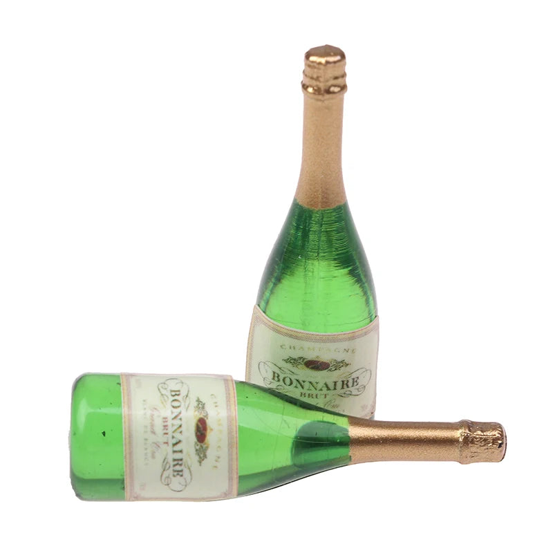 New 2Pcs Dollhouse Miniature Vitreous Champagne Bottles Glass Liquor Bottles Mini Wine Drink For Barbies Blyth Dolls Kitchen Toy