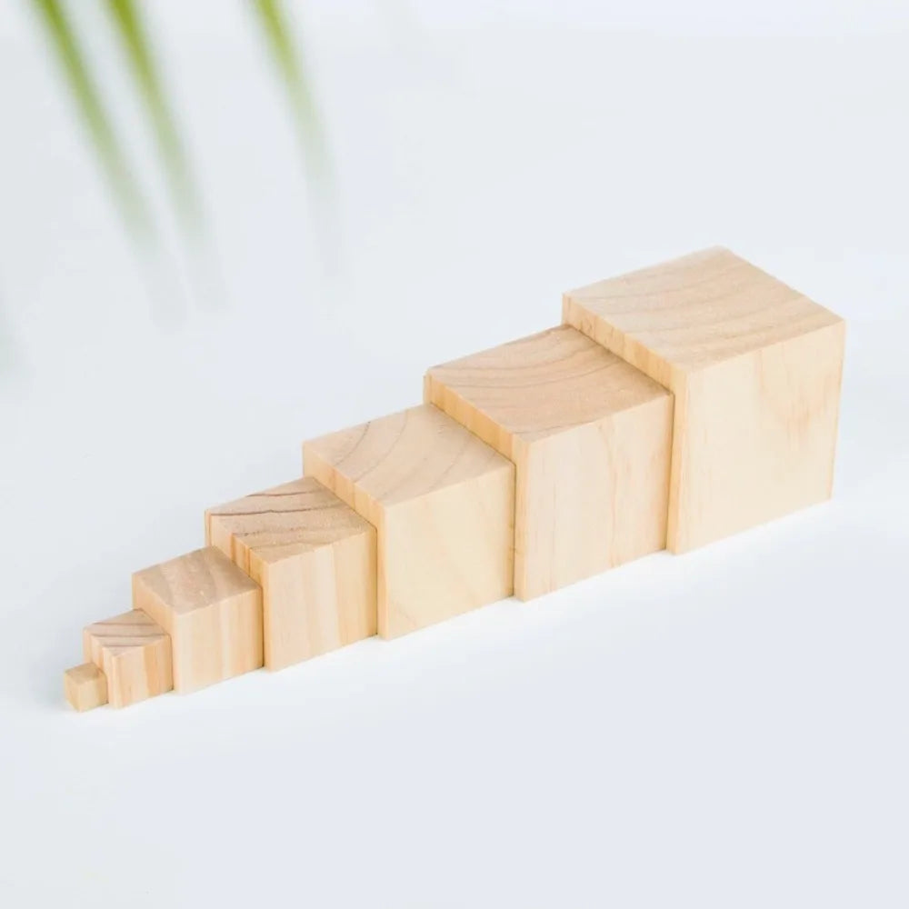 10pcs Natural Wooden Cube Building Block Unfinished Blank Handmade Material Woodwork Craft Kindergarten Model