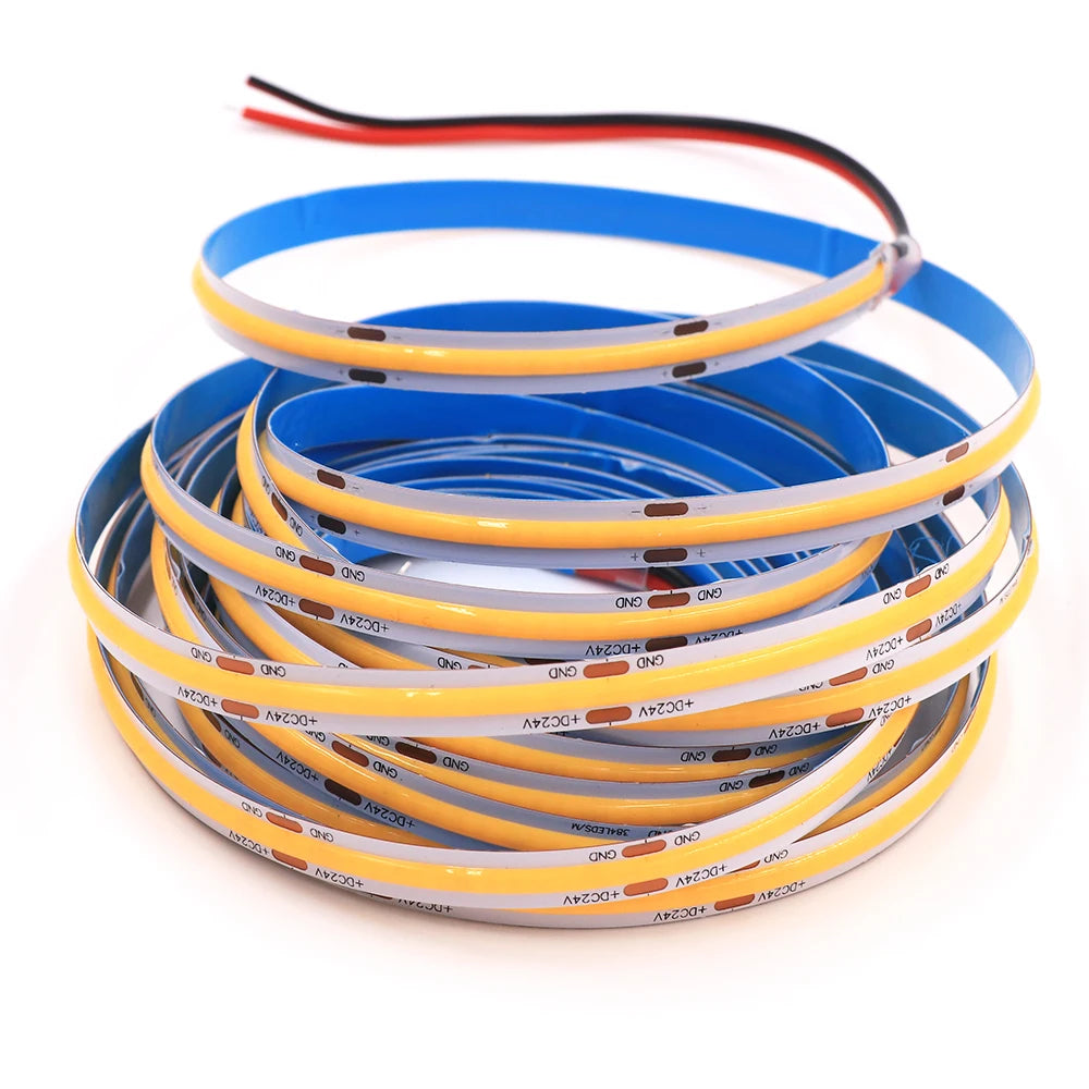 DC 12V 24V COB Strip 320Leds/M High Density RA90 White Pink Yellow Ice Blue Red Green Flexible Ribbon Rope LED Light