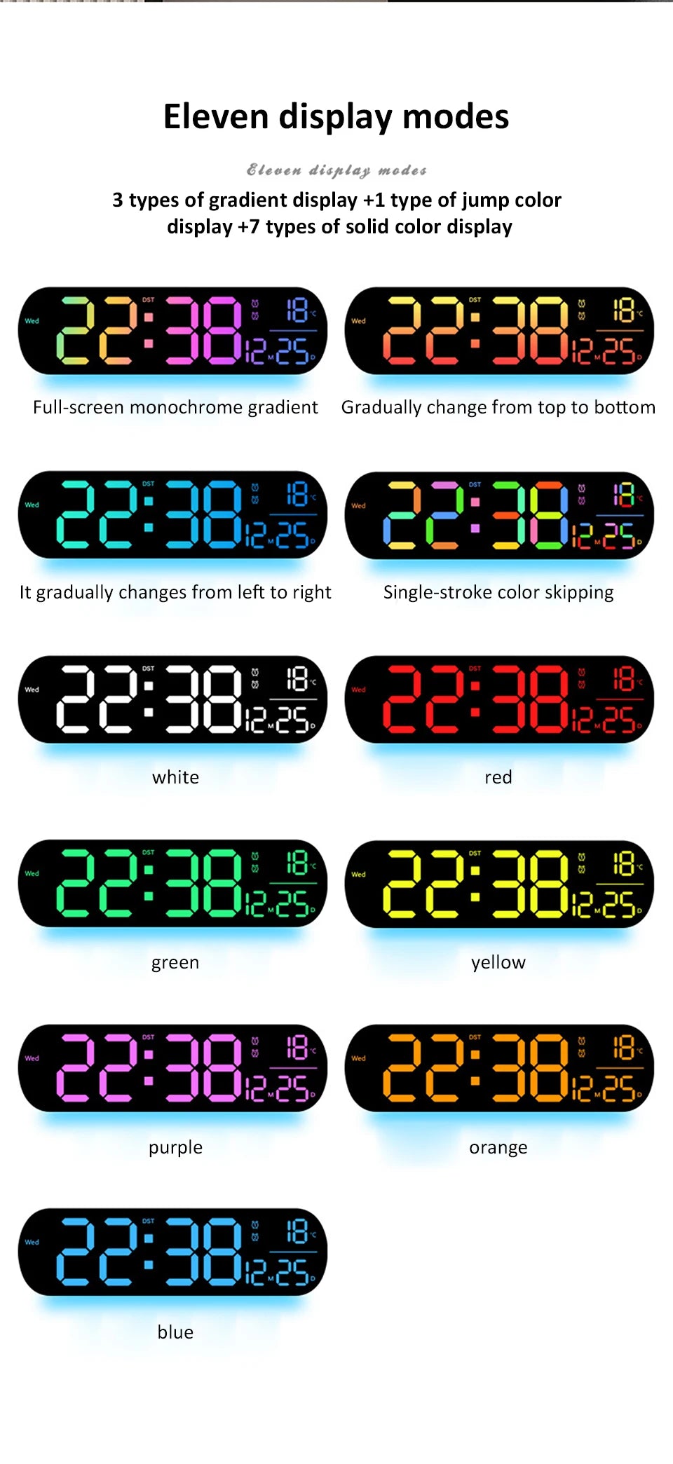 LED Luminous Digital Wall Clock With Remote Control Ambient Lights 14'' Creative RGB Alarm Clock  Date Temp Display  Home Decor