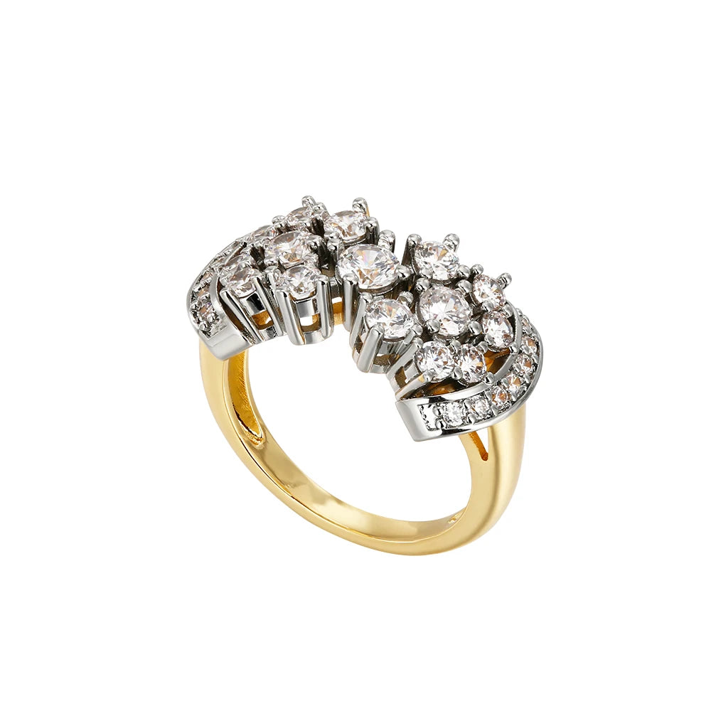 Shiny inlaid zircon earrings ring for women retro fashion jewelry copper plated 14K gold luxury banquet holiday gift jewelry set