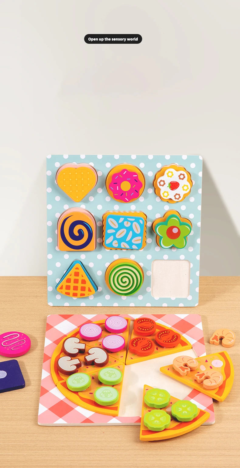 Kids Pizza Cookie Set Cutting Toy Simulation Wooden Pizza Dinette Child Toy Kitchen Pretend Play Food Cooking Kitchen Funny Toys
