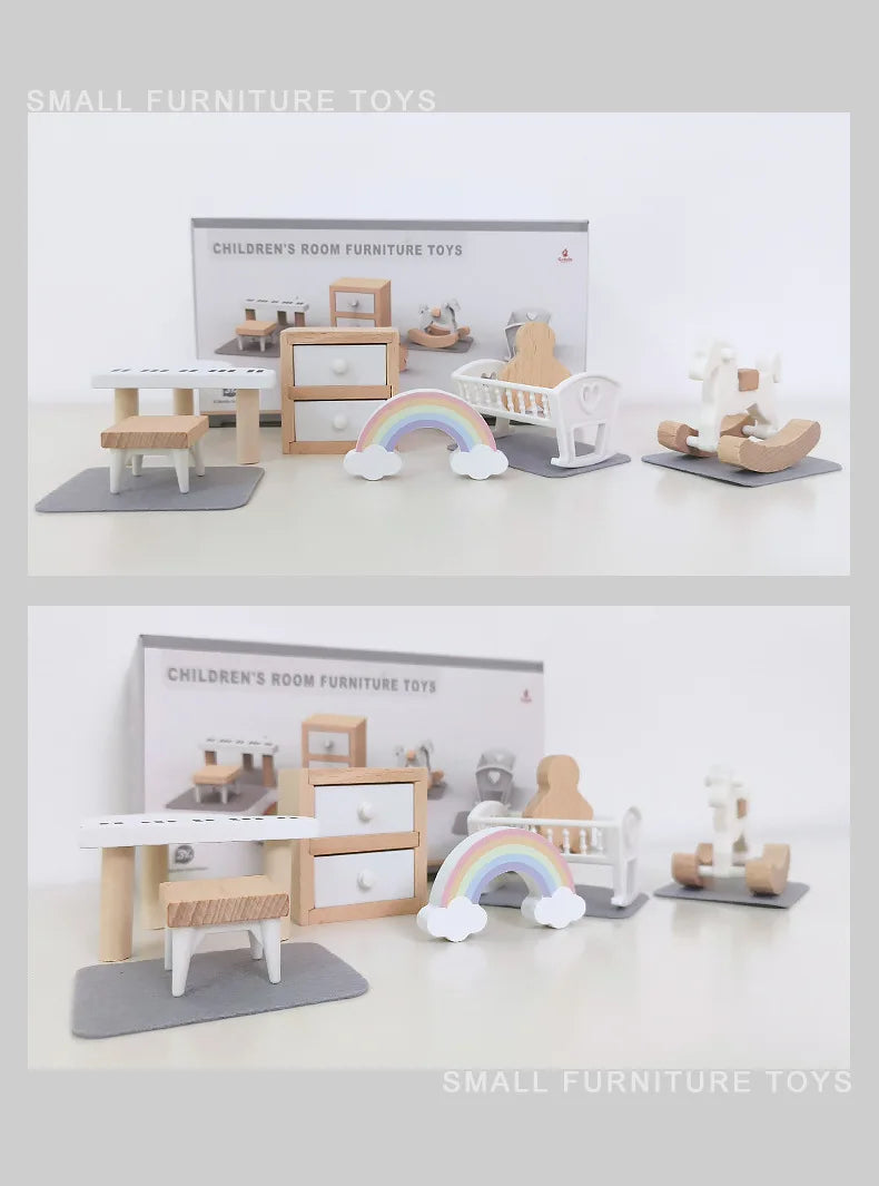 Wooden Play House Toy Set Mini Dollhouse Simulated Furniture Decoration Set Bedroom Kitchen Items Table And Chairs Accessorie