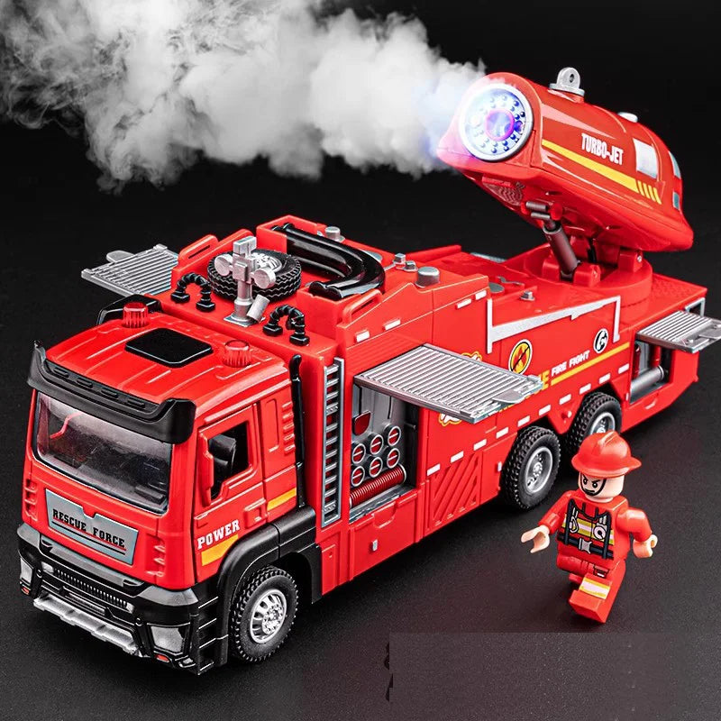 Fire Truck Diecast Simulation Sprinkler Toy with Light Music Water Spray Rescue Car Children's Toy Firefighter Truck