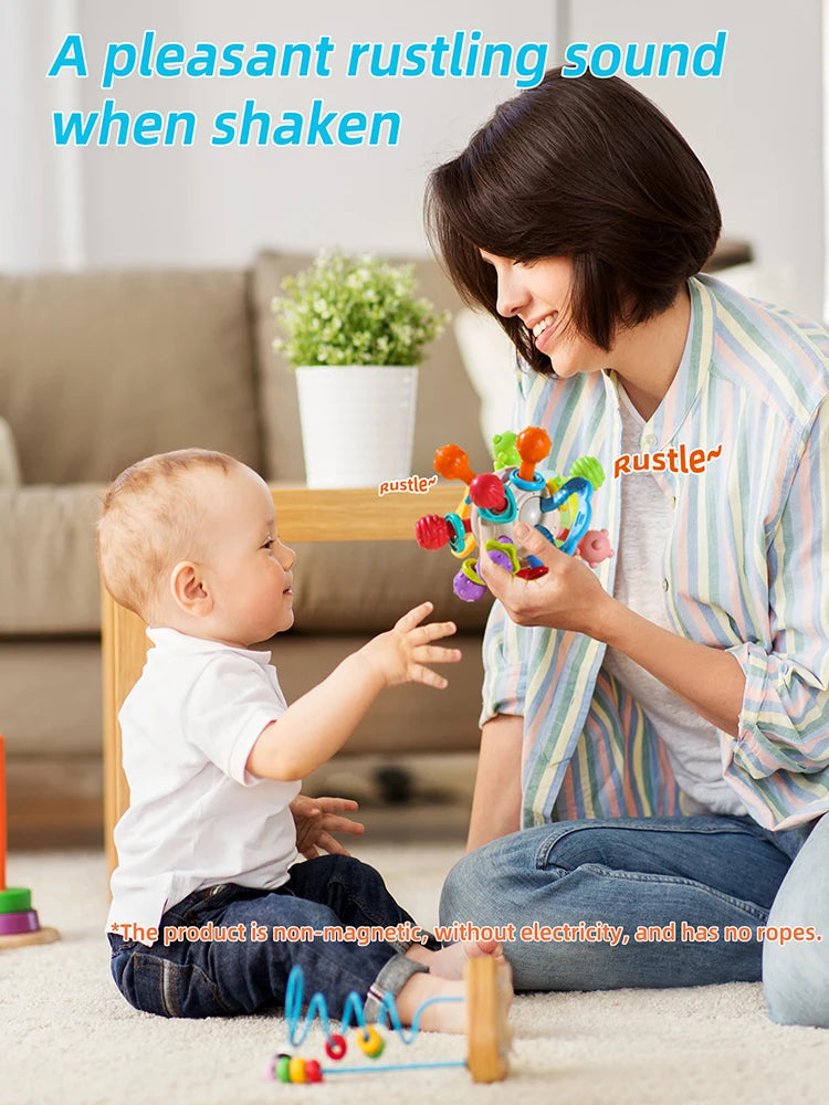 Baby Manhattan Ball Toy Montessori Teether Rattle for 0-18 Months Newborn Soothing Toy Easter Ramadan Gift for Boys Girls