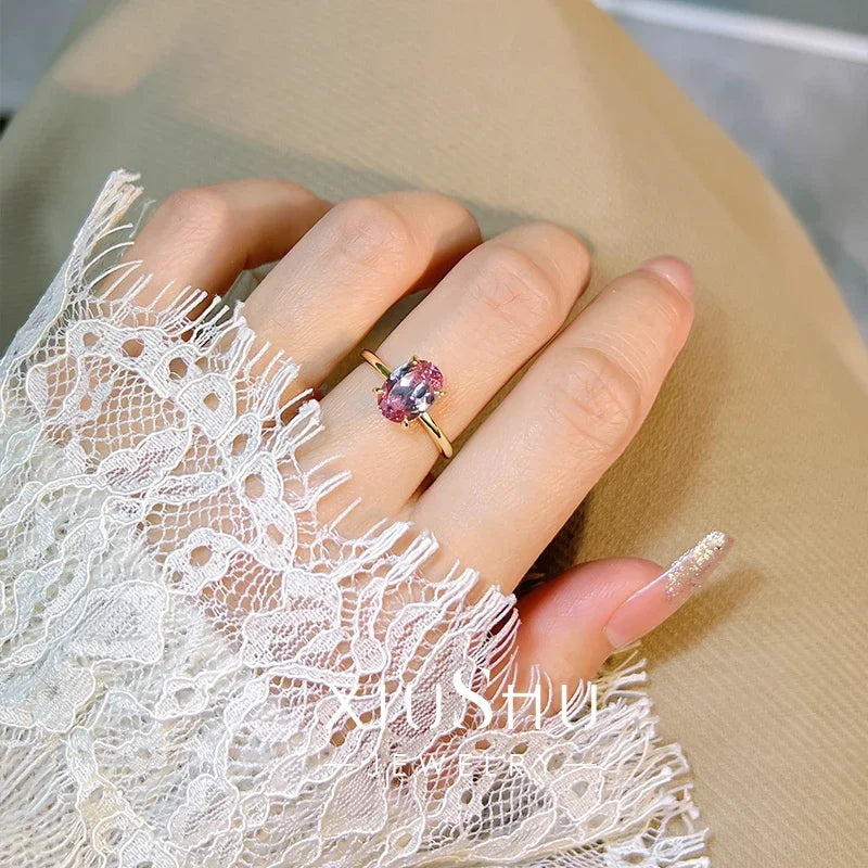 Afghan Dreamy Pink Tourmaline 925 Silver Ring Pigeon Egg Minimalist Ins Style Light Luxury Daily Fairy