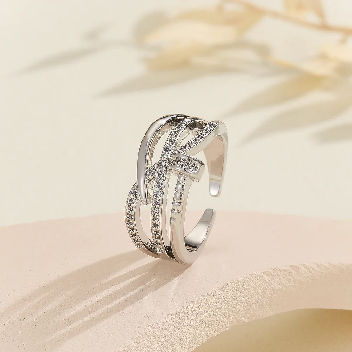 Classic Fashion Couple Ring, Copper Zirconia Women's Adjustable Ring, Fashion Gold Metal Crystal Needle Ring
