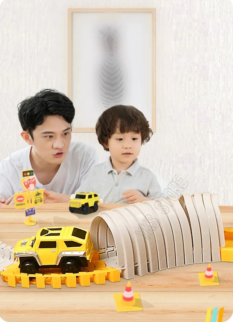 DIY Car Race Magic Rail Track Sets Brain Game Flexible Curved Creates Vehicles Toys Plastic Colored Railroad for Child's Gifts