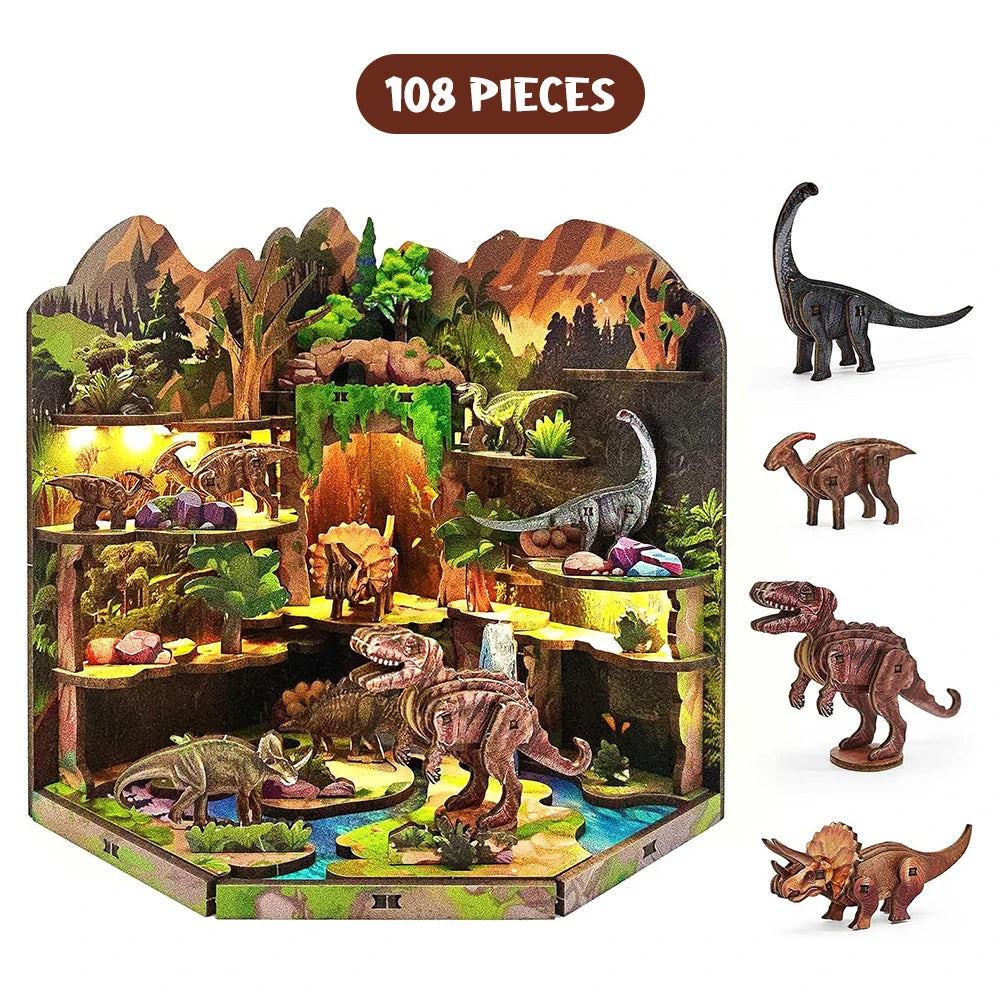 DIY Wooden Blocks Dinosaur Secret Realm 3D Wooden Puzzle Stereo Model Beginner Friendly Stress Relief Handmade Toys for Adults
