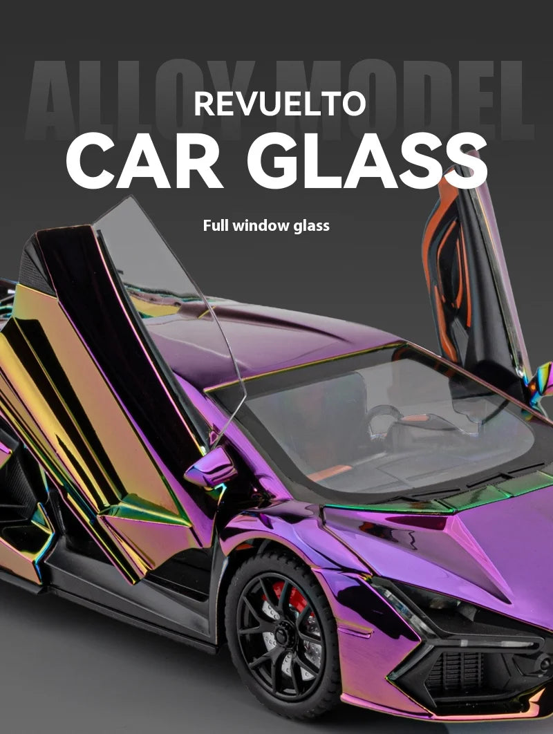 1:24 Lamborghini Revuelto Spray Plating Version With Water Spray, Fog Effect Realistic Simulation Alloy Model Boy Gift