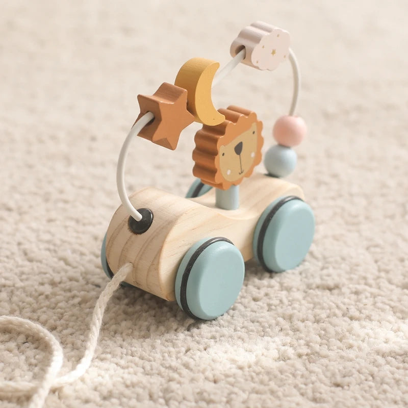 Wooden Montessori Toys Animal Block Dragging Stars Moon Surround Train  Hand Coordination Stacking Toy Handmade Decoration Gifts
