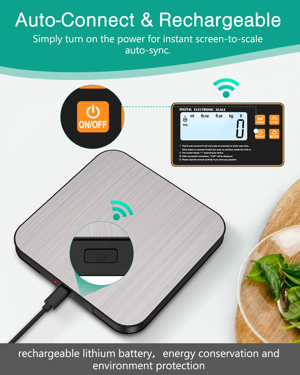 15KG Wireless Magnetic Digital Kitchen Scale with Remote LCD Display Split-Designed Food Scale for Baking Cooking Meal Prep